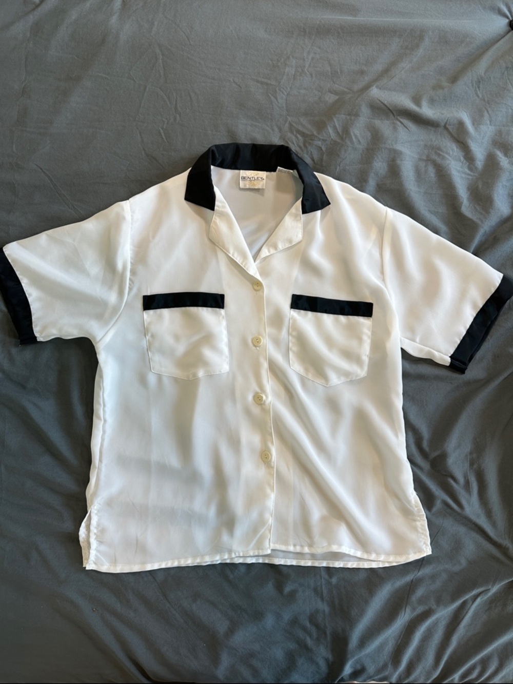 Bentley White Short Sleeve Blouse with Black Trim (10 Petite)
